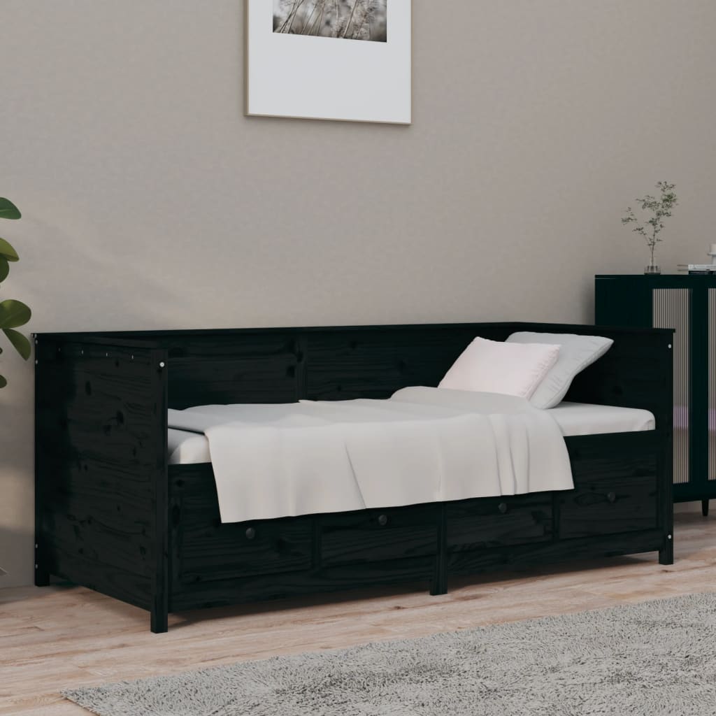 vidaXL ��ko dzienne, czarne, 90x190 cm, lite drewno sosnowe