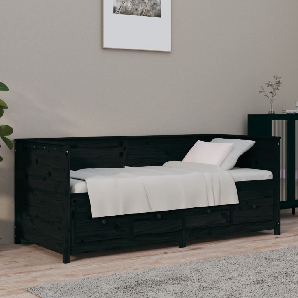 vidaXL daybed 75x190 cm massivt fyrretræ sort billede