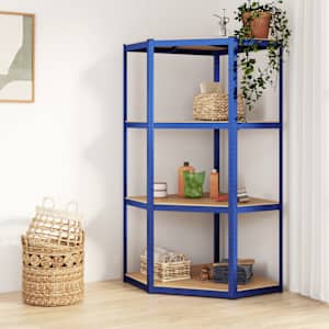 Kotni regal s policami 4-nadstropni modro jeklo in inženir. les