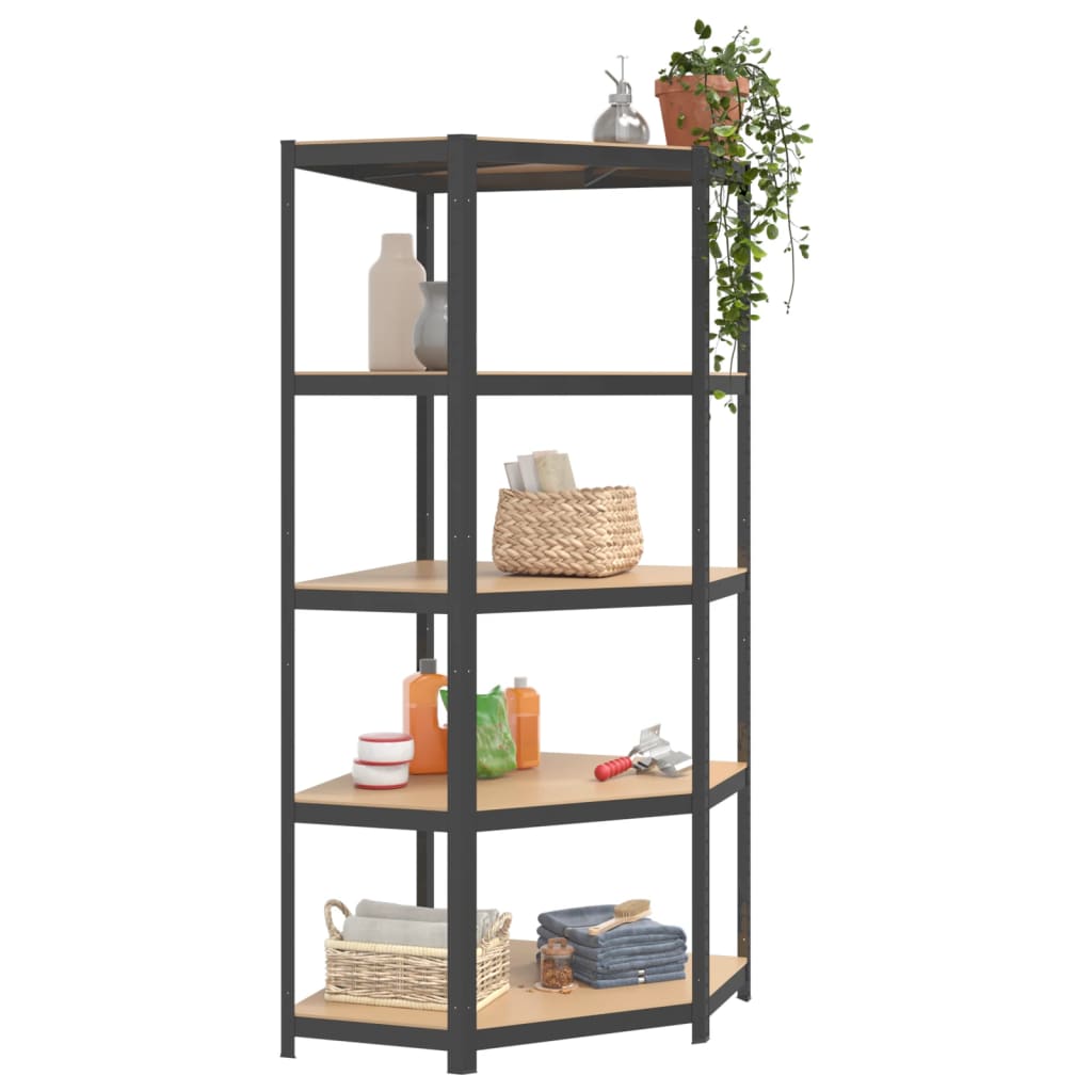 vidaXL 5-Layer Corner Shelf Anthracite Steel&Engineered Wood