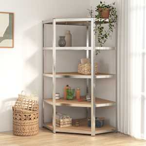 Kotni regal 5-nadstropni 2 kosa srebrno jeklo in inženirski les