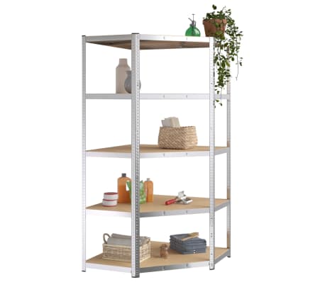 vidaXL 5-Layer Corner Shelf Silver Steel&Engineered Wood