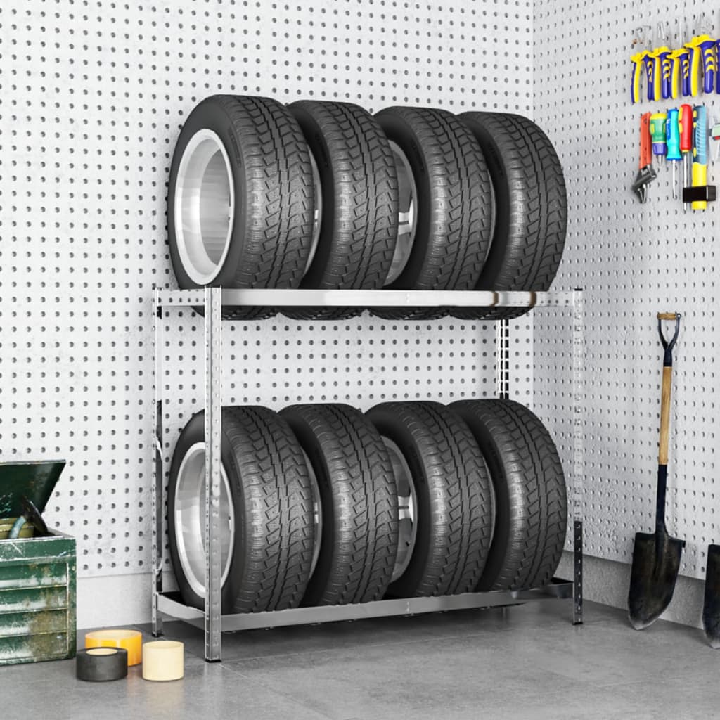 Petrashop  2patrový regál na pneumatiky stříbrný 110 x 40 x 110 cm ocel