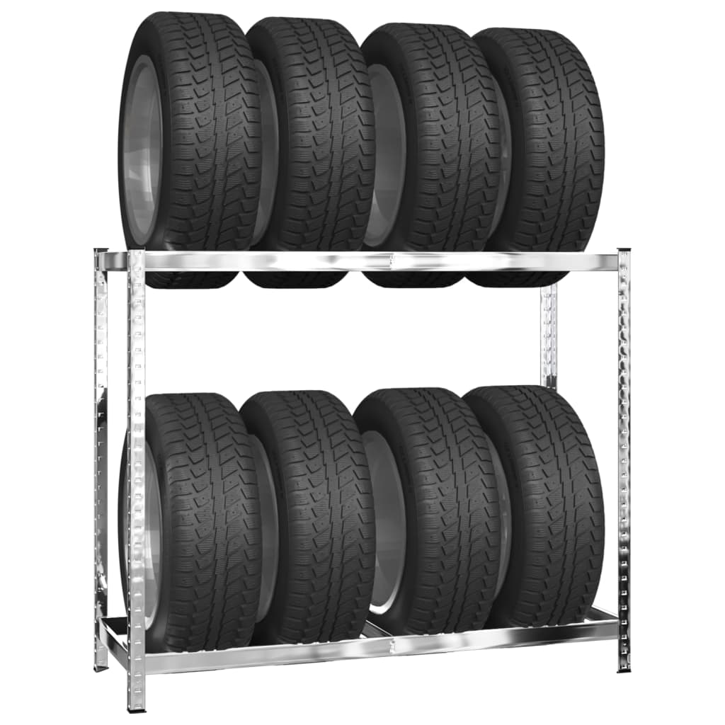 vidaXL Стелажи за гуми с 2 рафта 2 бр сребристи 110x40x110 см стомана