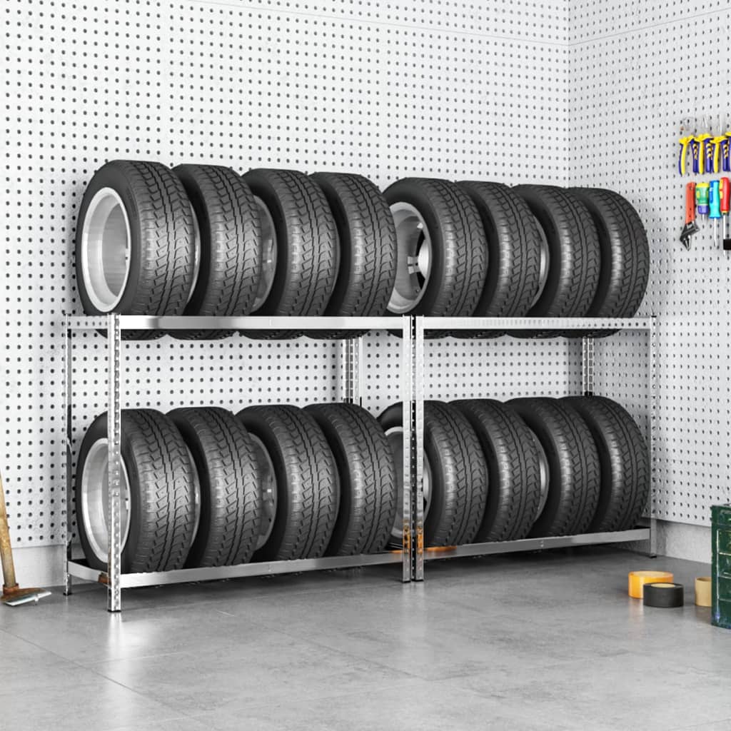 Petrashop  2patrové regály na pneumatiky 2 ks stříbrné 110x40x110 cm ocel