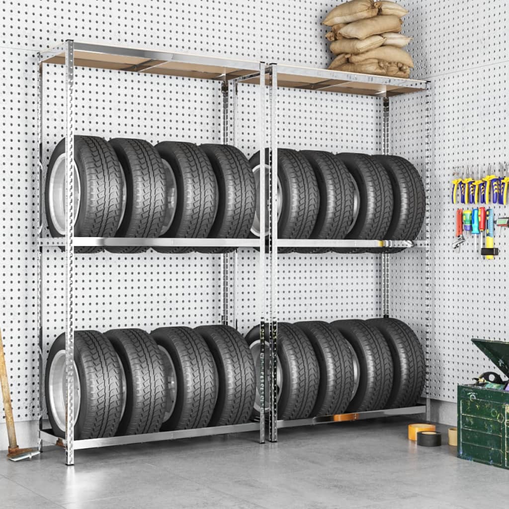 Petrashop  2patrové regály na pneumatiky 2 ks stříbrné 110x40x180 cm ocel