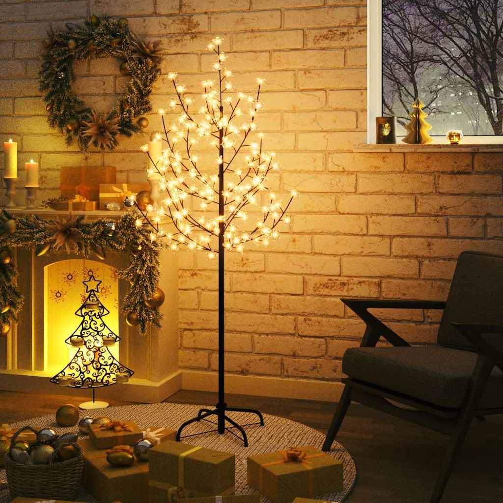 vidaXL kirsebærtræ med LED-lys 150 cm 120 LED'er varmt hvidt lys