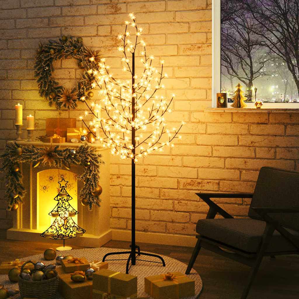 vidaXL kirsebærtræ med LED-lys 180 cm 200 LED'er varmt hvidt lys