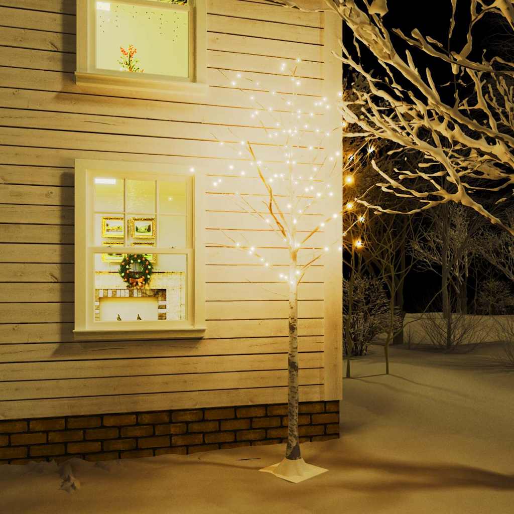 vidaXL LED-birketræ 220 cm 128 LED'er varmt hvidt lys hvid