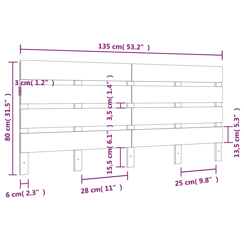 Vzglavna 135x3x80 cm trdna borovina