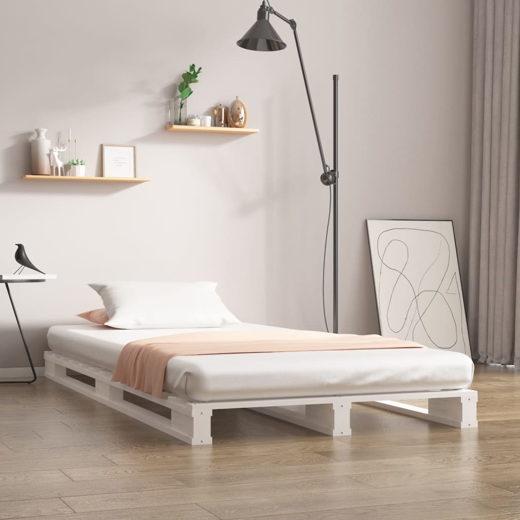 vidaXL ��ko z palet, bia�e, 90x200 cm, lite drewno sosnowe