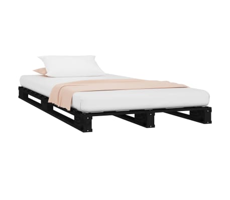 vidaXL Cama de paletes 100x200 cm madeira de pinho maciça preto