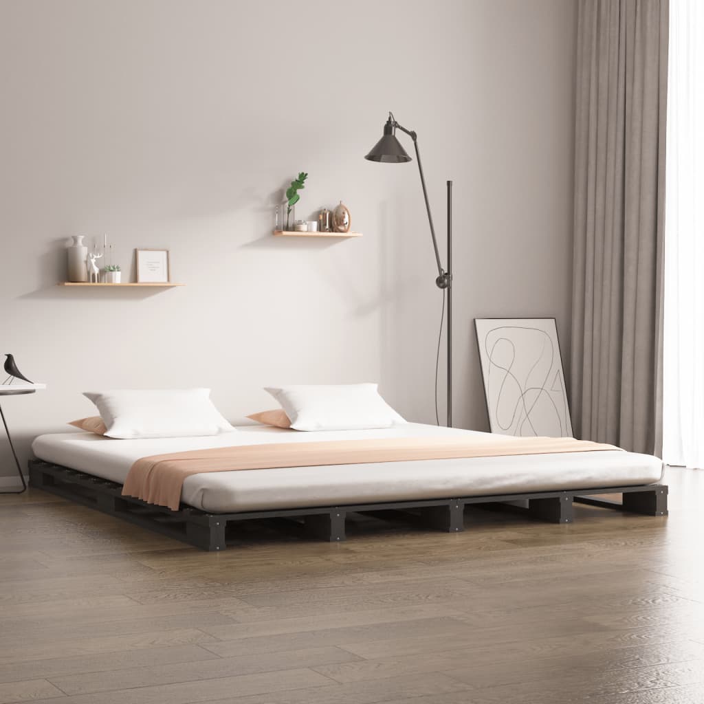 vidaXL Cadru de pat, gri, 160x200 cm, lemn masiv de pin