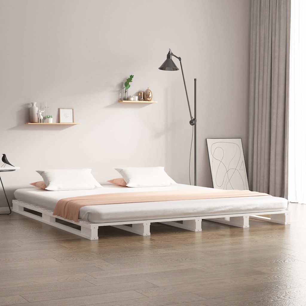 vidaXL ��ko z palet, bia�e, 180x200 cm, lite drewno