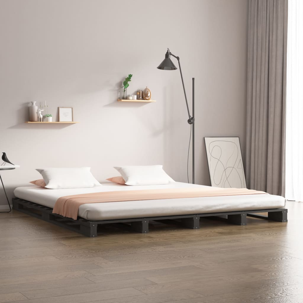 Rám postele šedý 180 x 200 cm masivní borovice Super King