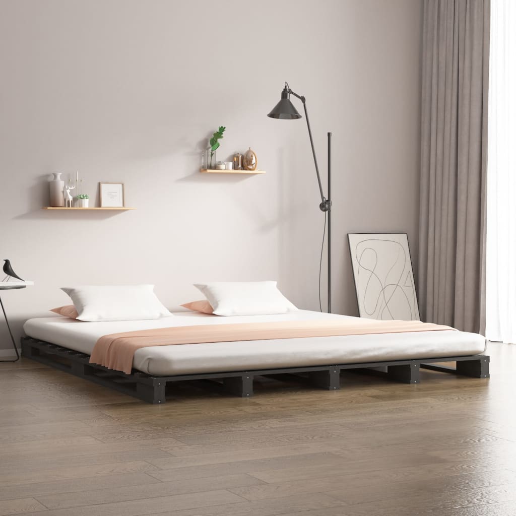 vidaXL ��ko z palet, szare, 200x200 cm, lite drewno sosnowe