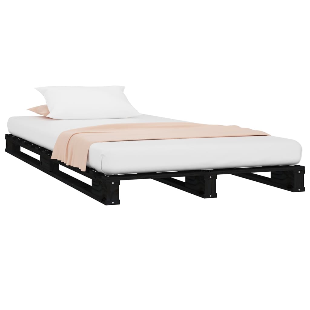 vidaXL Palletbed massief grenenhout zwart 75x190 cm afbeelding