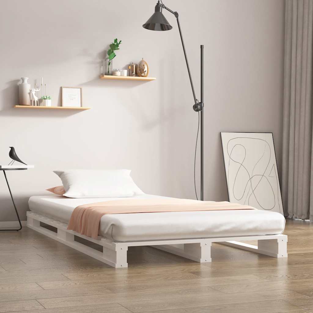 vidaXL ��ko z palet, bia�e, 90x190 cm, lite drewno sosnowe