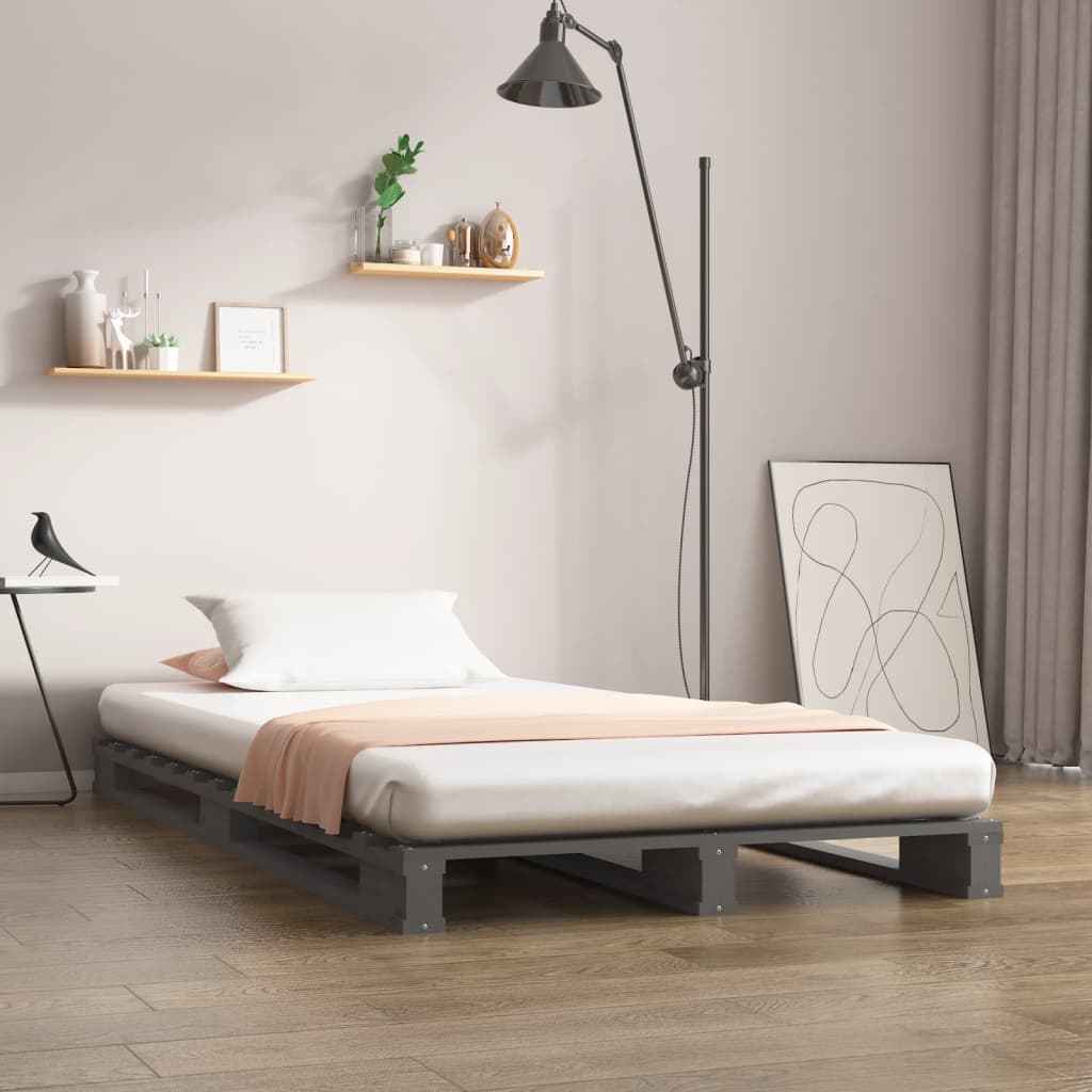vidaXL Rám postele šedý 90 x 190 cm masivní borovice Single