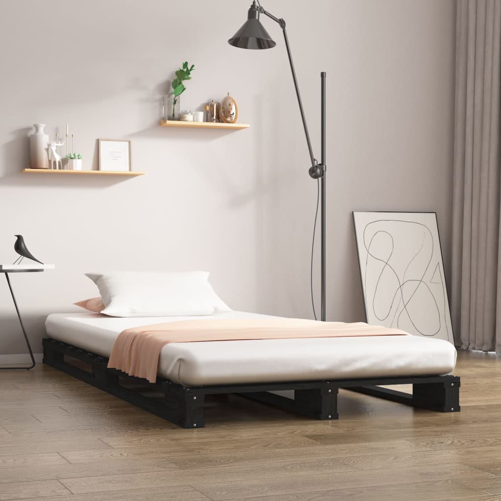 Rám postele černý 90 x 190 cm masivní borovice Single