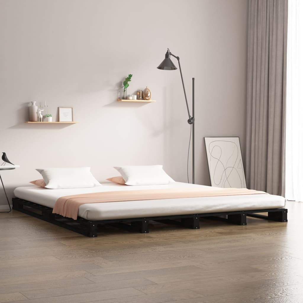 vidaXL Cadru de pat mic dublu 4FT, negru, 120x190 cm, lemn masiv pin
