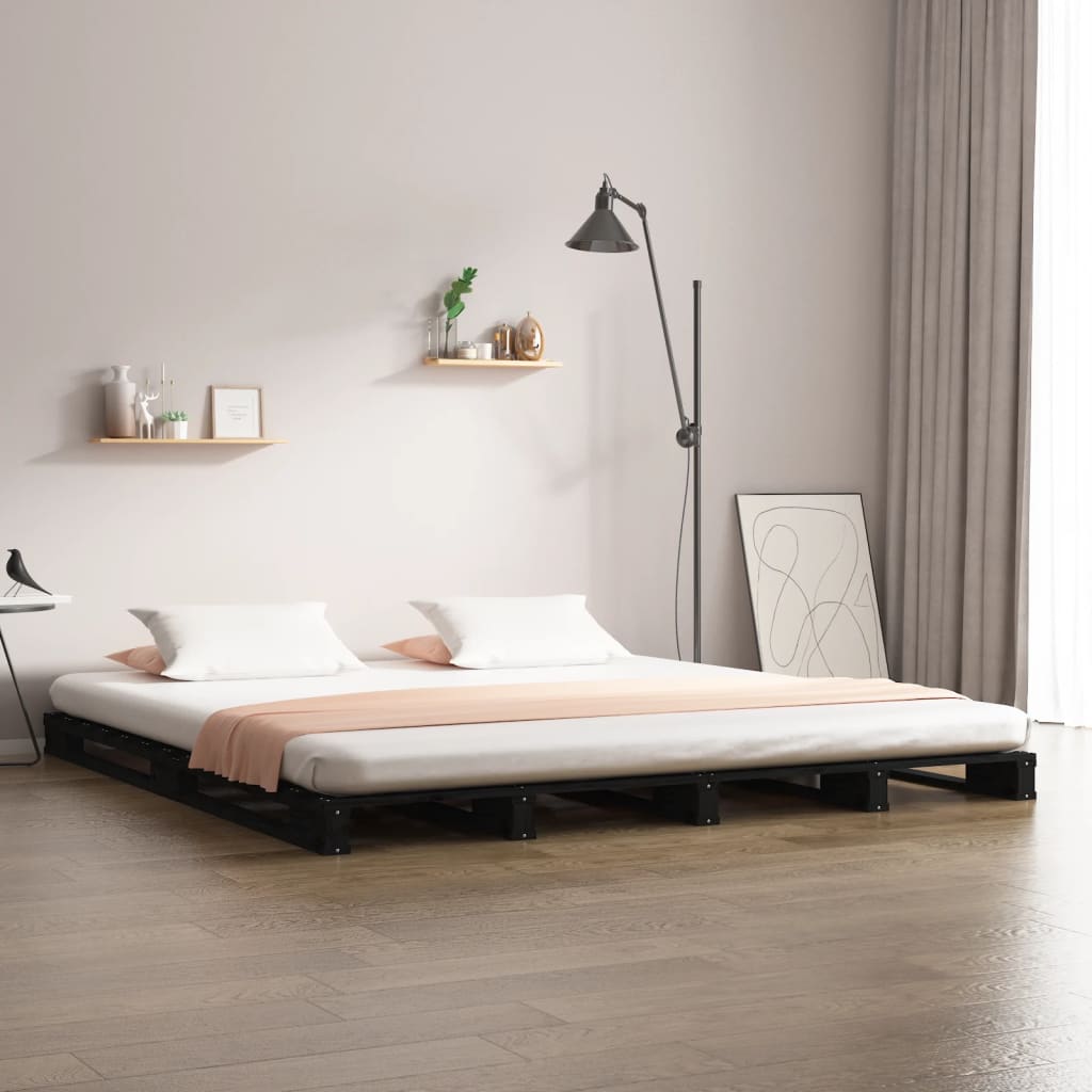 vidaXL Cadru de pat dublu 4FT6, negru, 135x190 cm, lemn masiv de pin