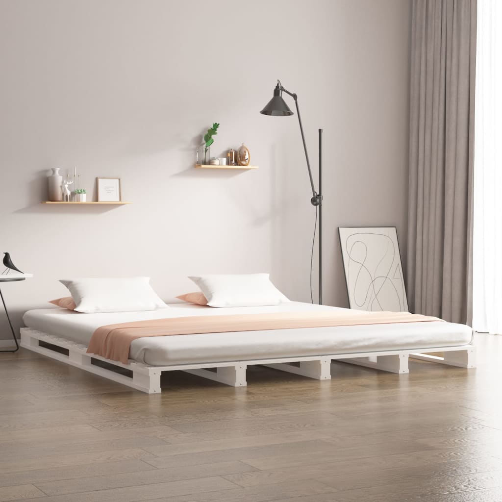 vidaXL ��ko z palet, bia�e, 140x190 cm, lite drewno sosnowe