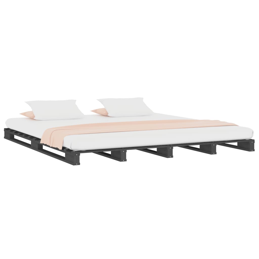 vidaXL Palletbed massief grenenhout grijs 140x190 cm afbeelding