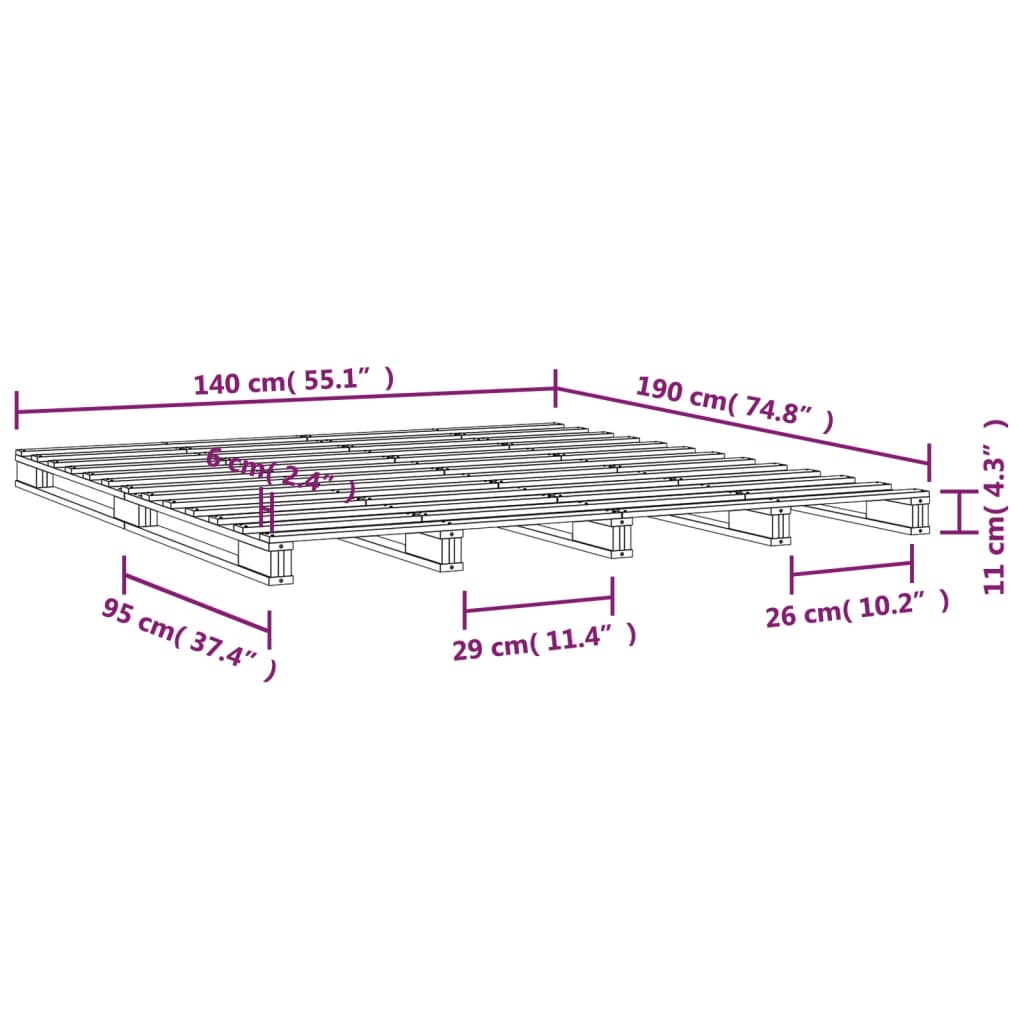 Palettenbett Holzbett Bett Bettgestell Schlafzimmer Massivholz Kiefer vidaXL - Produktbild 7