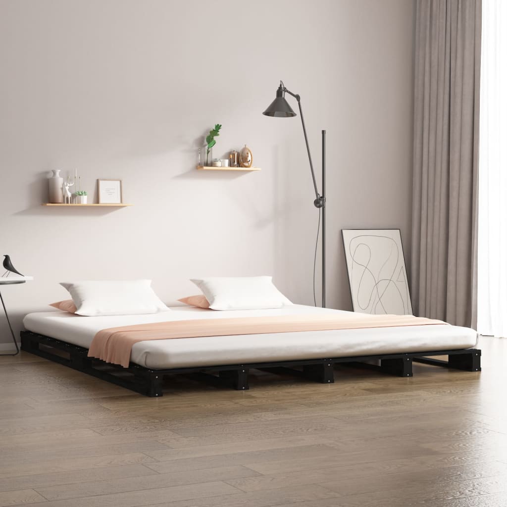 vidaXL ko z palet, czarne, 140x190 cm, lite drewno sosnowe