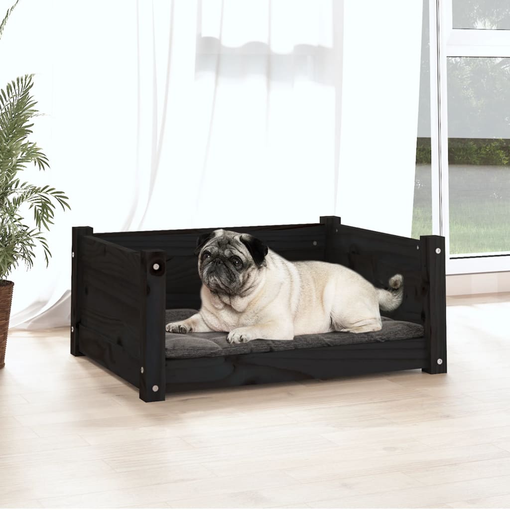 vidaXL Hondenmand 65,5x50,5x28 cm massief grenenhout zwart afbeelding