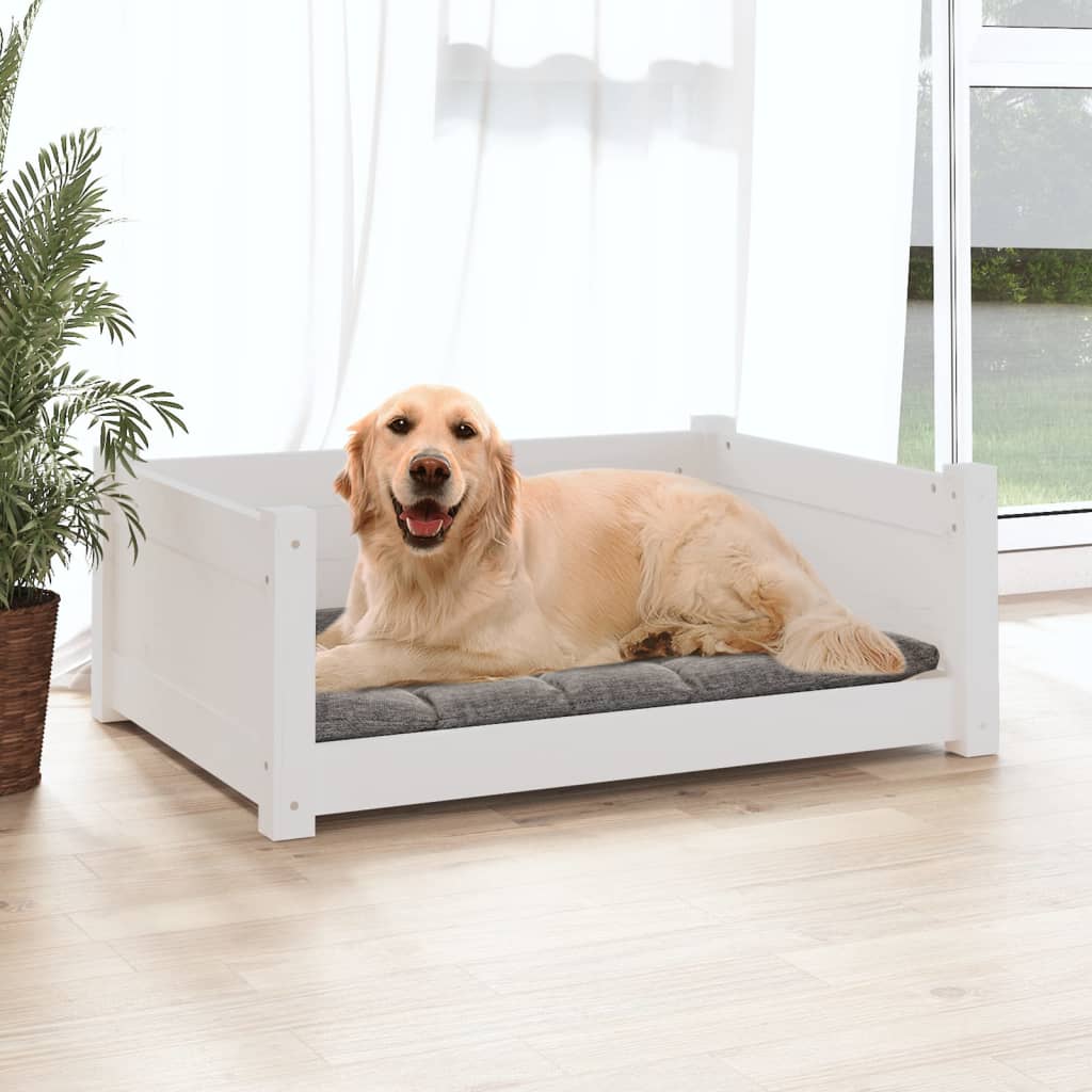 vidaXL Hondenmand 75,5x55,5x28 cm massief grenenhout wit