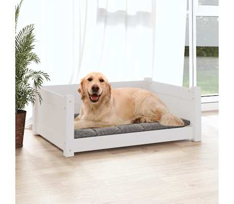 vidaXL Кучешко легло, бяло, 75,5x55,5x28 см, борова дървесина масив