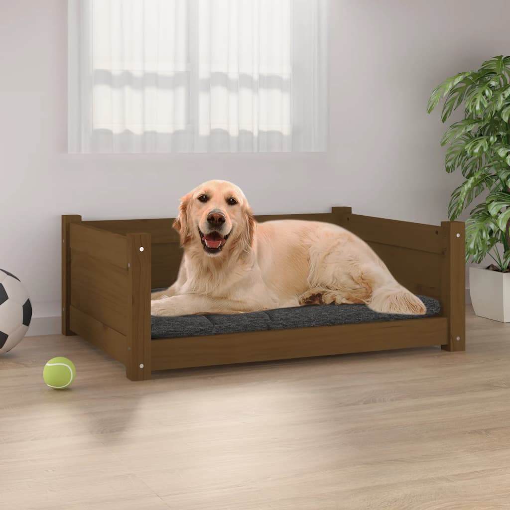 vidaXL Pat pentru câini, maro, 75,5×55,5×28 cm, lemn masiv de pin 755x555x28