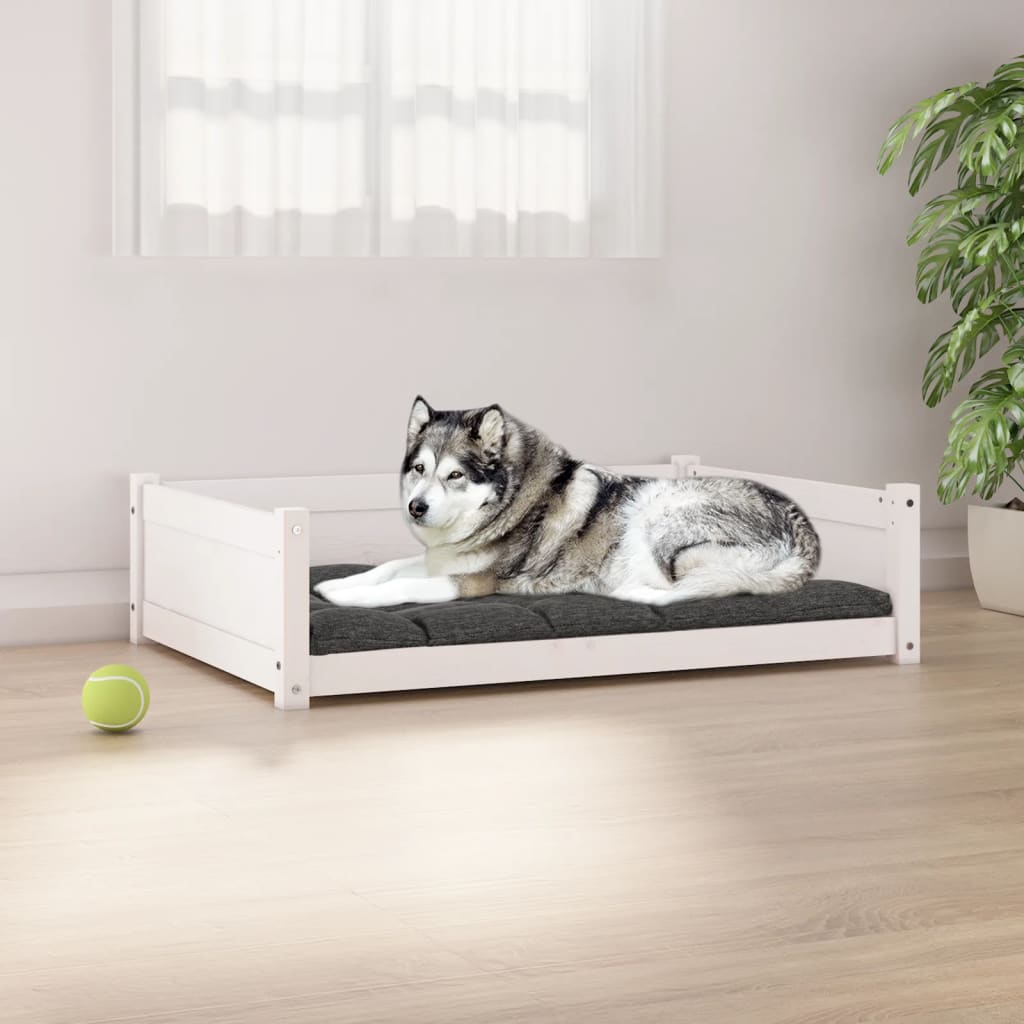vidaXL Pat pentru câini, alb, 105,5×75,5×28 cm, lemn masiv de pin 1055x755x28