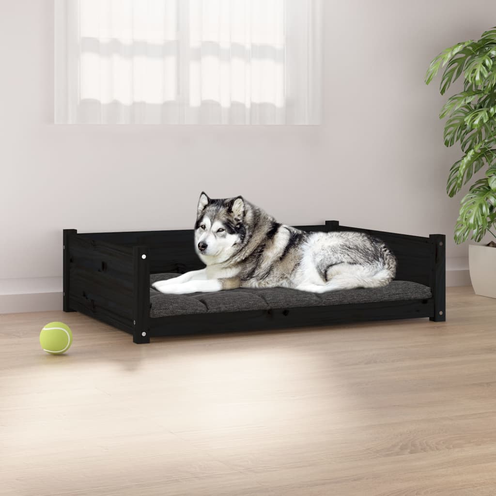 Pelíšek pro psy černý 105,5 x 75,5 x 28 cm masivní borovice
