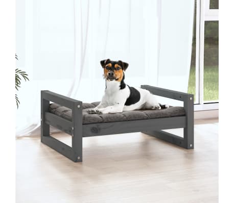 vidaXL Dog Bed Grey 55.5x45.5x28 cm Solid Pine Wood