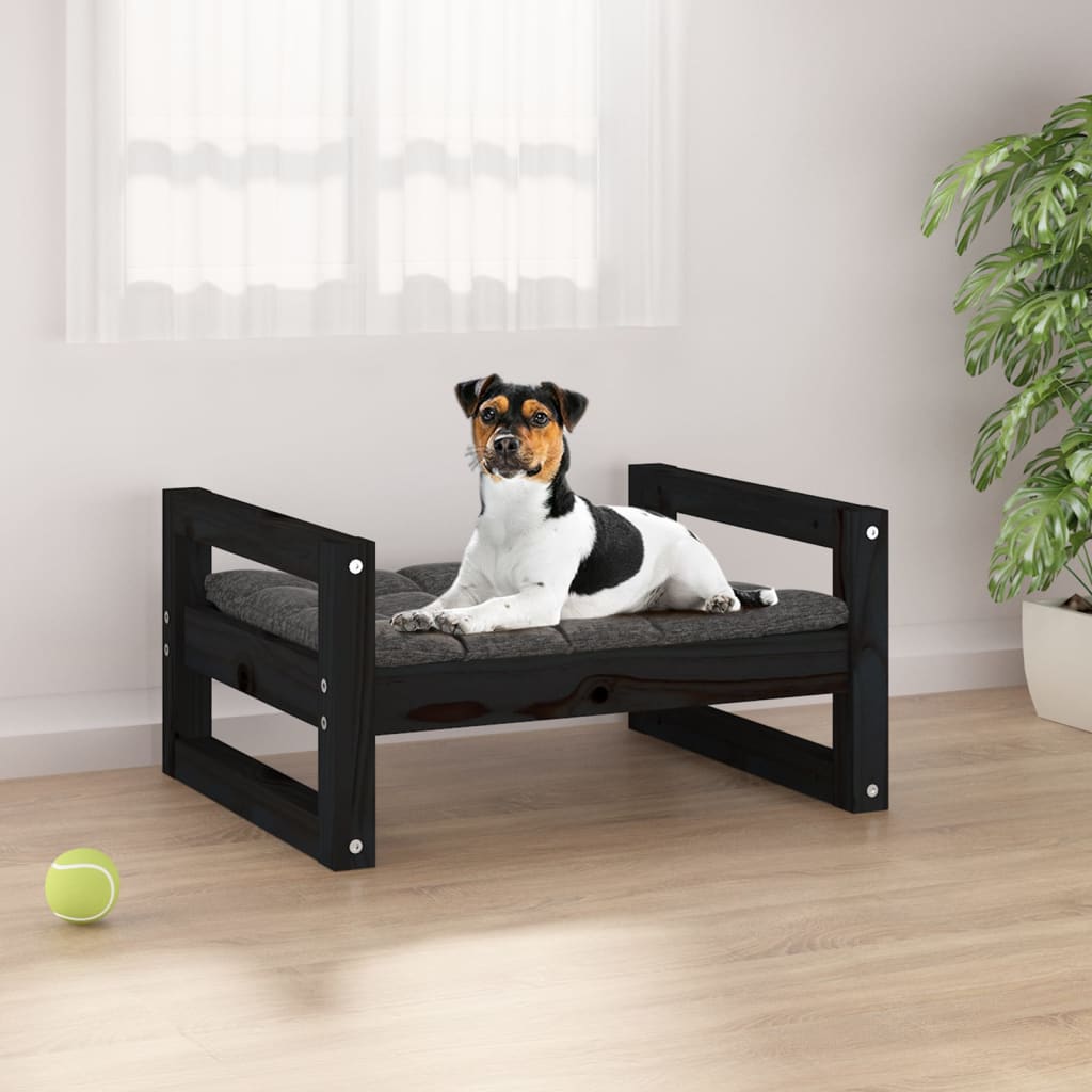 Hundebett Schwarz 55,5×45,5×28 cm Massivholz Kiefer