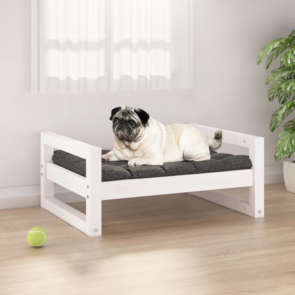 Lit en bois blanc pour chien - 65x50x30 cm