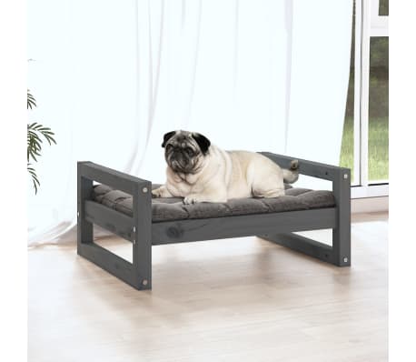 vidaXL Krevet za pse sivi 65,5x50,5x28 cm od masivne borovine