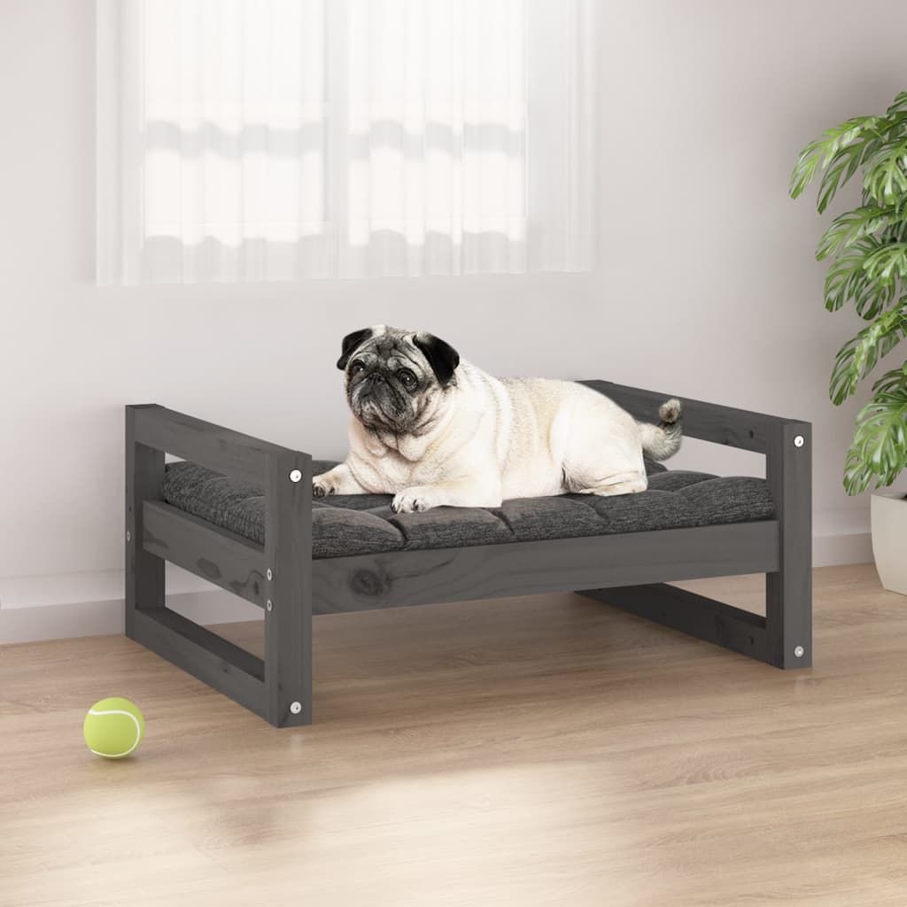 Lit en bois gris pour chien - 65x50x30 cm