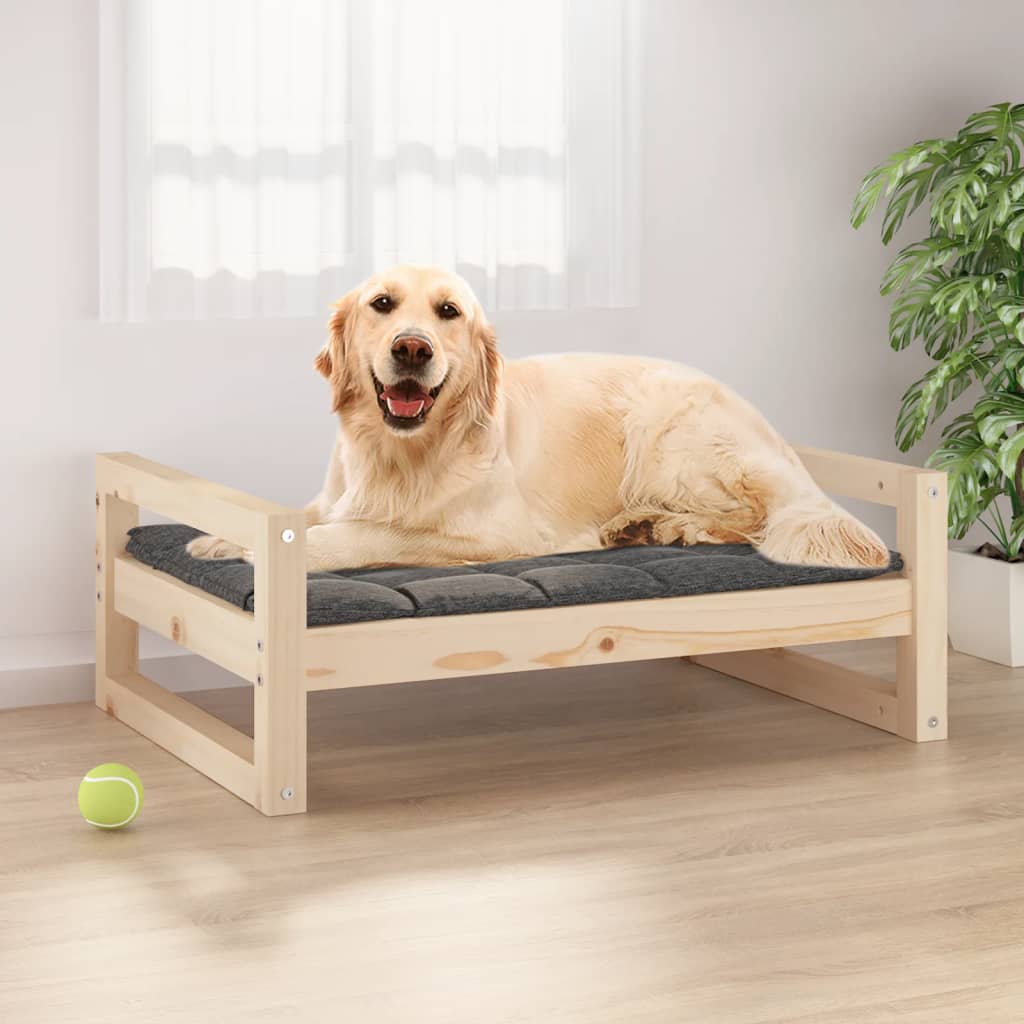 Lit en bois naturel pour chien - 75x55x30 cm