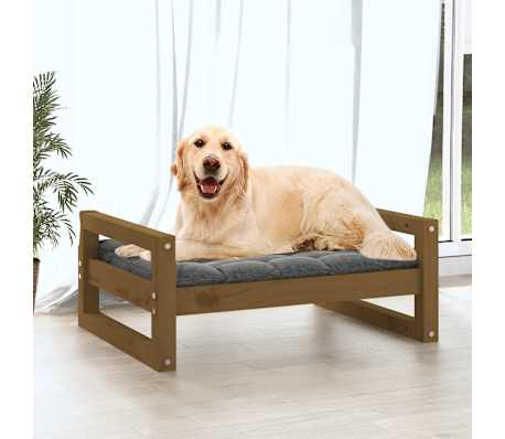 vidaXL Hundeseng honningbrun 75,5x55,5x28 cm heltre furu