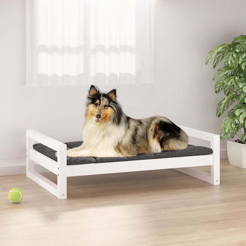  Psia posteľ biela 95,5x65,5x28 cm borovicový masív