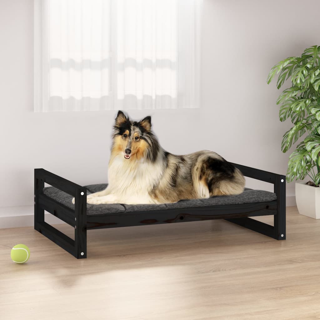 Hundebett Schwarz 95,5×65,5×28 cm Massivholz Kiefer