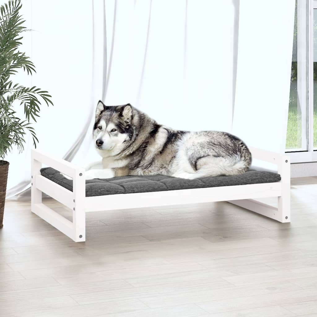 vidaXL Hondenmand 105,5x75,5x28 cm massief grenenhout wit afbeelding