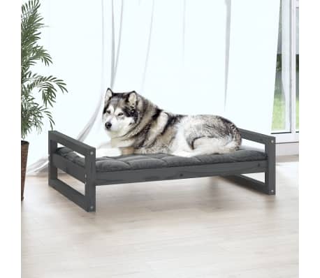 vidaXL suņu gulta, pelēka, 105,5x75,5x28 cm, priedes masīvkoks