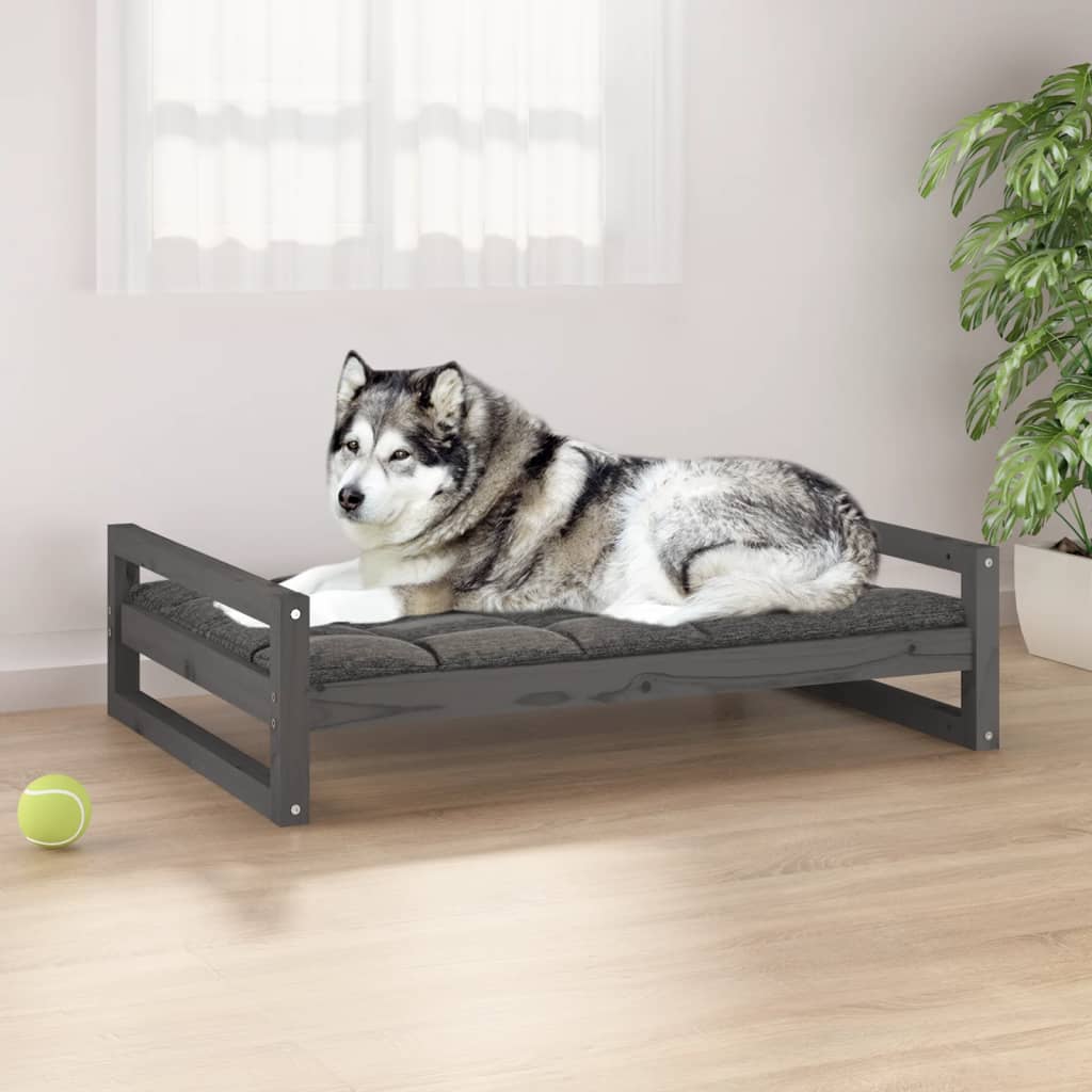 Hundebett Grau 105,5×75,5×28 cm Massivholz Kiefer