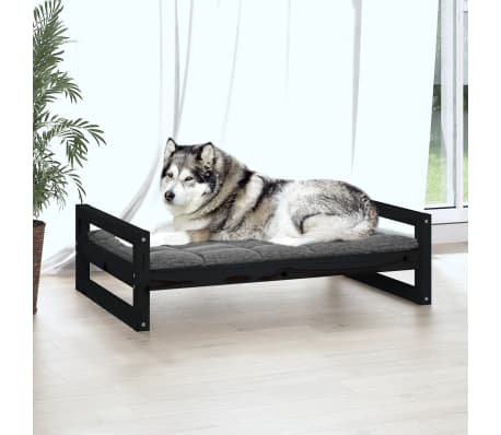 vidaXL Кучешко легло, черно, 105,5x75,5x28 см, борова дървесина масив