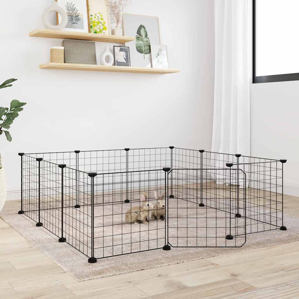 vidaXL Cușcă animale de companie cu ușă 12 panouri negru 35x35 cm oțel